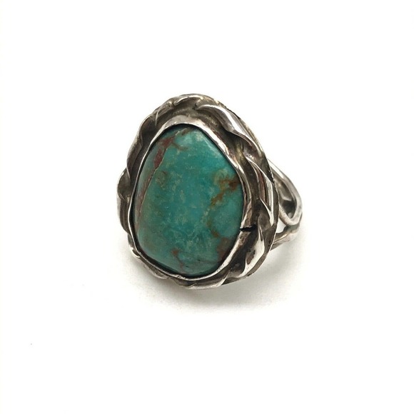 Vintage 925 Sterling Silver Kingman Turquoise Band Ring Size 6.5 - Picture 2 of 10